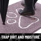 Smiry Dog Door Mat for Muddy Paws, Absorbent Dirt Trapper Non Slip Quick Dry Washable Chenille Mat for Mud Dogs, Entry Rug for Indoor and Outdoor (48x30 Inches, Deep Plum and White)