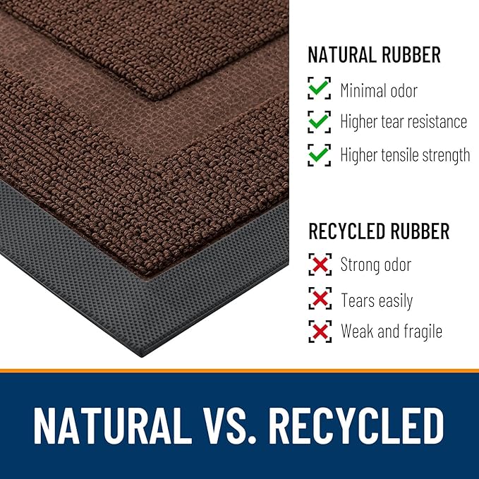 OLANLY Front Door Mat Indoor Outdoor Entrance, Waterproof All-Season, All-Weather Doormat, Sturdy Natural Rubber, Low Profile, Easy Clean Patio Porch Entryway Mat, 47x32, Chocolate Brown