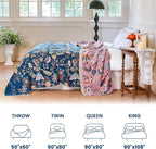 MSGKV Boho Throw Blanket for Couch 50"x60" 100% Cotton Floral Blanket Spring Breathable Lightweight Muslin Home Decorative Blankets for Sofa