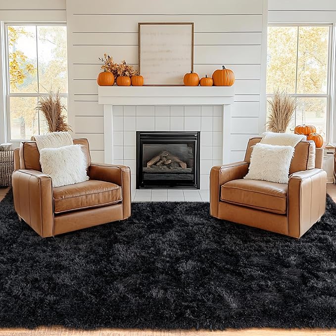 Pionblank 9x12 Area Rug, Large Area Rug for Living Room, Black