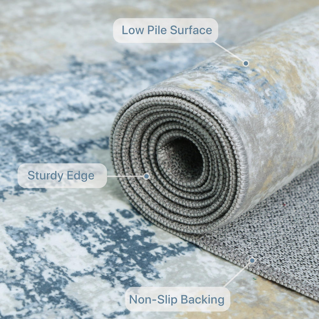 BEIMO 5x7 Area Rugs for Bedroom, Blue Cream Washable Abstract Non Slip Rug