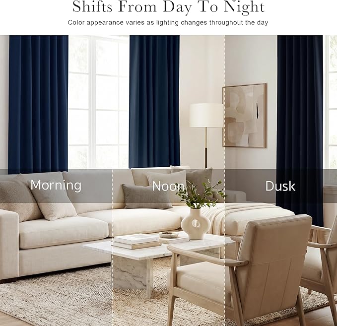 PONY DANCE Blue Blackout Curtains 96 inch Long, Room Darkening Curtains for Bedroom, Thermal Insulated Drapes for Living Room Window, Back Tab/Rod Pocket, 52 x 96 Inch,2 Panels Set, Navy Blue