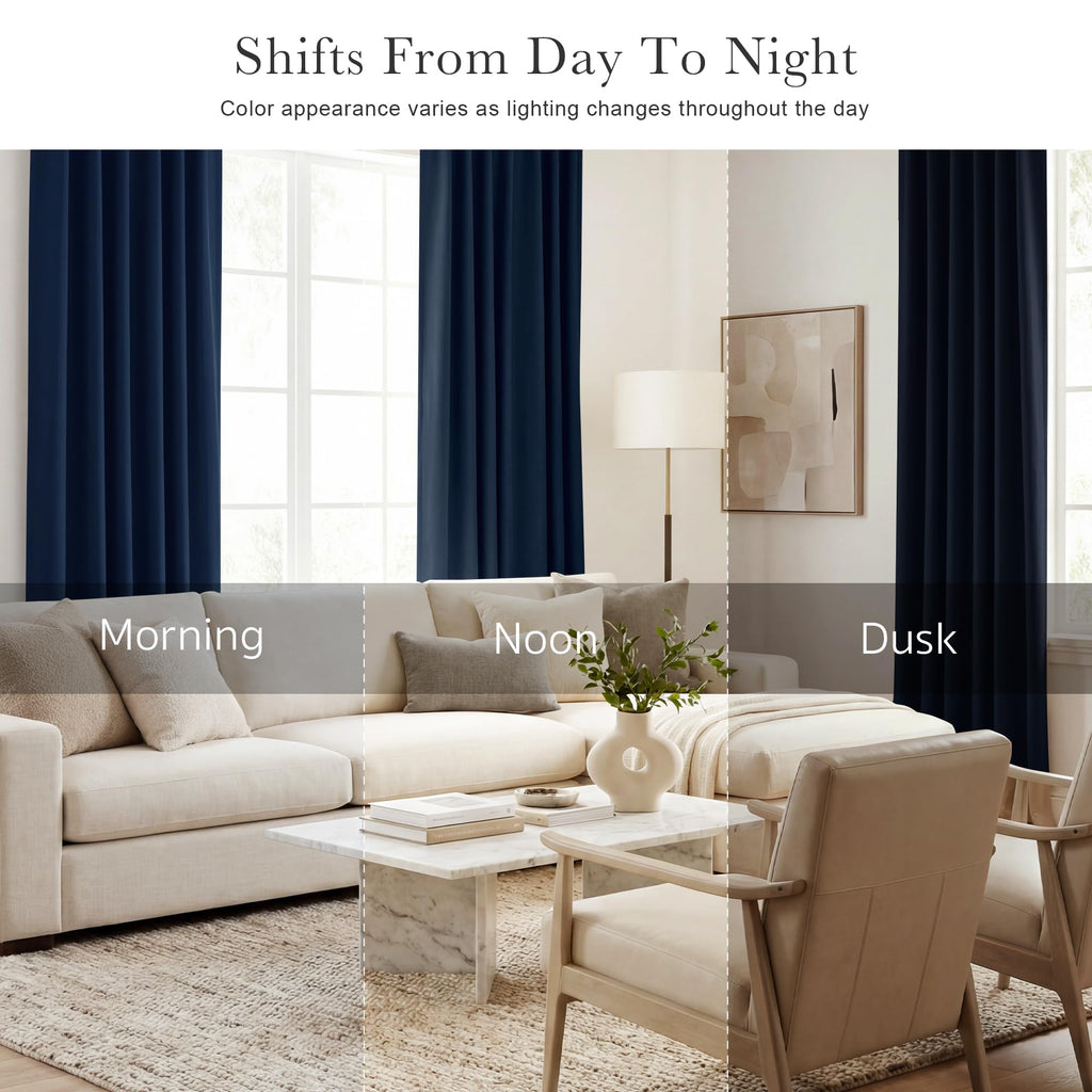 PONY DANCE Blackout Window Curtains - Double Panels Back Tab & Rod Pocket Thermal Insulated Short Drapes for Kitchen Bedroom, 52 Wide x 45 Long Per Panel, Navy Blue, 2 Pieces