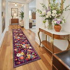 Rug for Hallways Kitchen Rug 2'6" x 14', Non Slip Washable Rugs with Rubber Backing Soft Floral Carpet Runner for Hallways, Kitchen, Laundry, Bedroom, Bathroom(2.6 x 14, Purple Lawn)