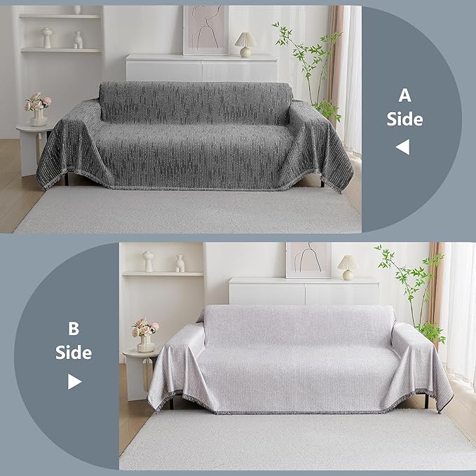 MYSKY HOME Couch Covers for Sofa, Dog Couch Cover Protector, Dark Grey Lines Sofa Covers for Sectional L Shape, Pets Couch Throw Cover Washable Durable Large Couch Cover for Dogs, Cats, 71"X134"