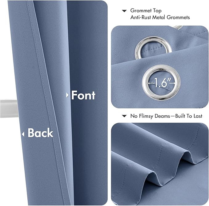 MIULEE Denim Blue Blackout Curtains for Bedroom Living Room 63 Inches Long 2 Panels, Thermal Insulated Room Darkening Drapes Solid Grommet Noise Reduction Light Blocking Window Treatments 40x63 Inch