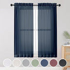 OWENIE Blue Sheer Curtains, Sheer Curtains 63 inch Length 2 Panels Set, Rod Pocket Voile Fimly Sheer Drapes for Living Room/Bedroom, 2pcs, Each 42" W x 63" L, Navy Blue