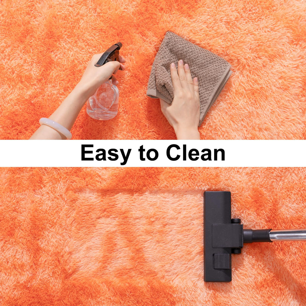 Ailyei Soft Runner Rugs for Bedroom Hallways, 2x6 Tie-Dyed Orange Fluffy Shag Throw Area Rug Non Slip for Bedside Dorm, Long Shaggy Furry Carpet for Nursery Living Room