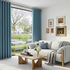 100% Blackout Shield Linen Blackout Curtains for Bedroom, Stone Blue Grommet Curtains for Living Room, Thermal Insulated Room Darkening Drapes for Nursery, Boho Home Decor, 50" W x 90" L, 2 Panels