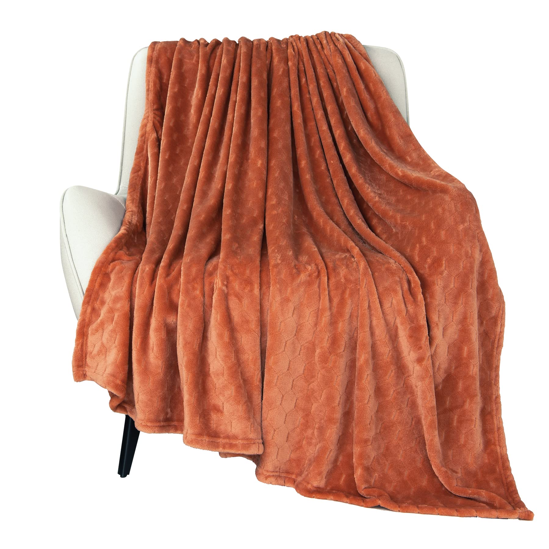 TOONOW Fleece Blanket Textured Fuzzy Plush Throw Blanket Twin Size 60" x 80", Super Soft Fluffy Bed Blanket Geometric Pattern Comfy Microfiber Flannel Blankets for Couch, Bed, Sofa, Carnelian