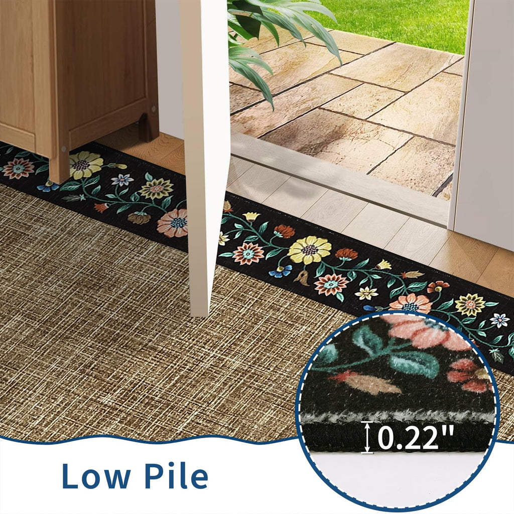 GarveeHome Washable Rugs for Living ROM 8 x 10 Large Area Rug Farmhouse Floral Bordered Bedroom Carpet Indoor Non-Slip Nursery Mat Soft Non Shedding Stain Resistant Carpet for Dining Room, Brown