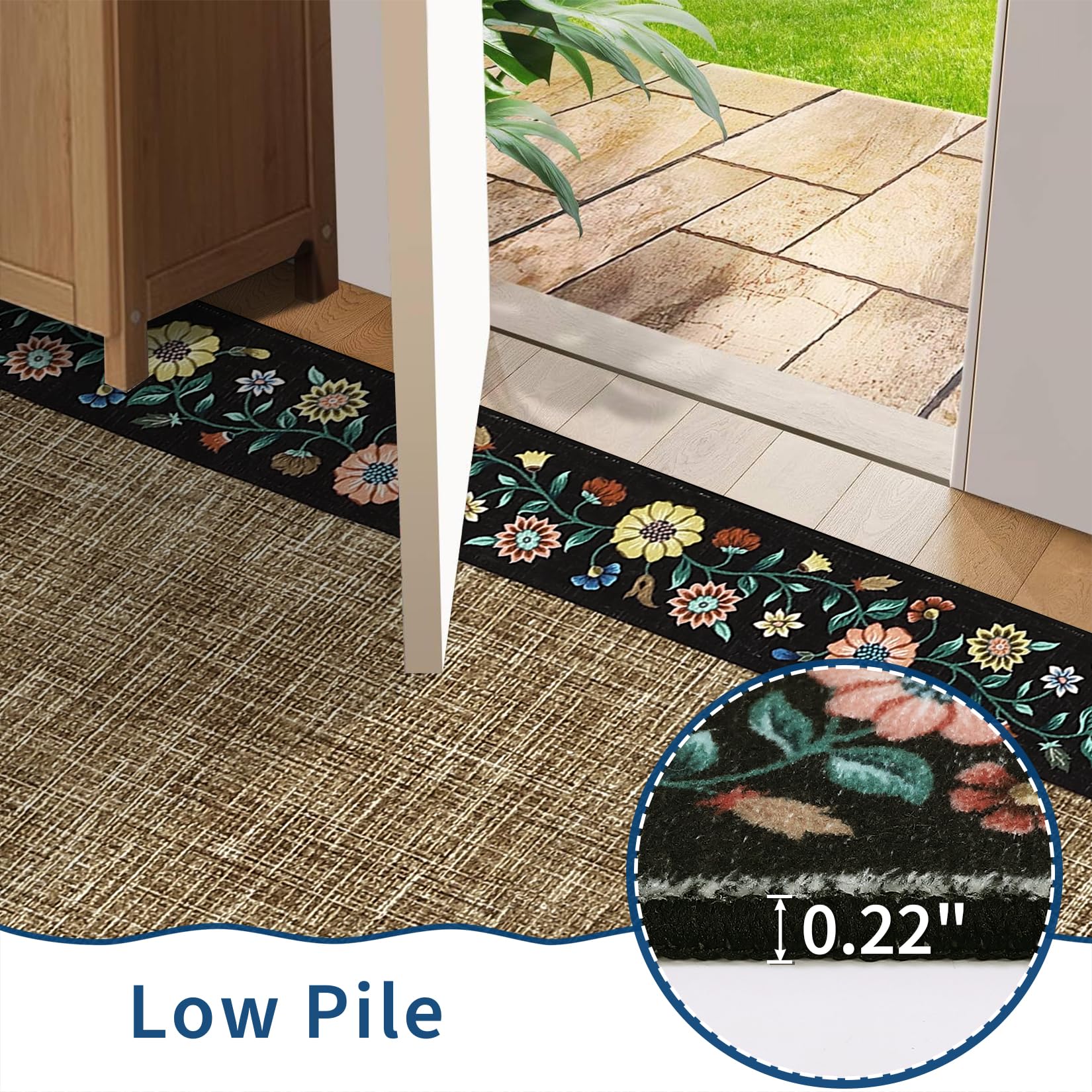 GarveeHome Washable Rugs for Living ROM 8 x 10 Large Area Rug Farmhouse Floral Bordered Bedroom Carpet Indoor Non-Slip Nursery Mat Soft Non Shedding Stain Resistant Carpet for Dining Room, Brown