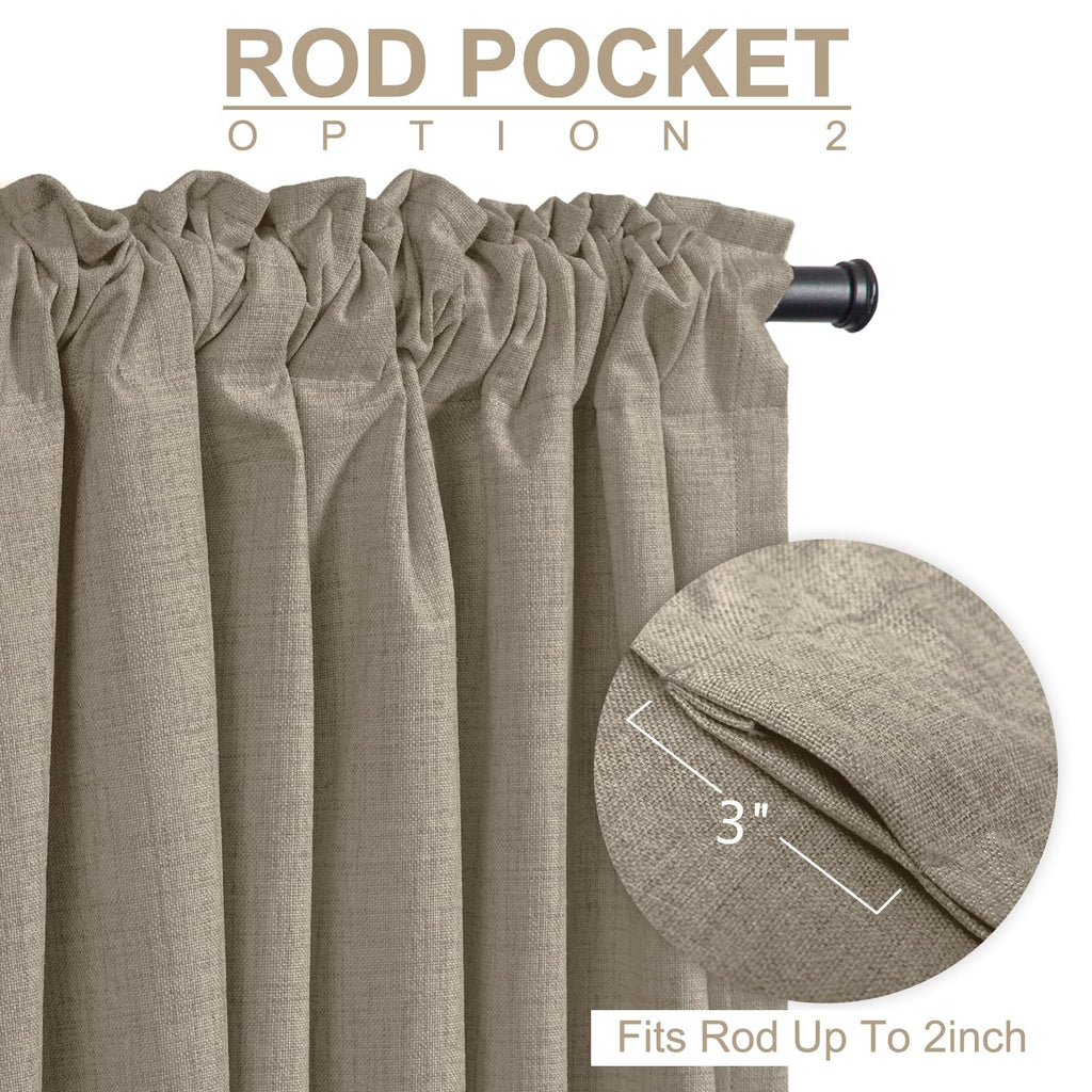 Faux Linen Total Blackout Curtains for Bedroom 84 Inches Long, Faux Linen