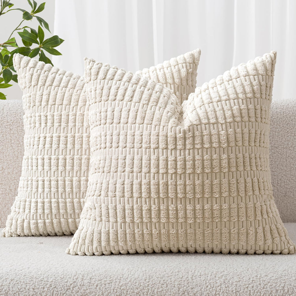 MIULEE Corduroy Decorative Throw Pillow Covers 16x16 Cream White Pack of 2