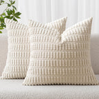 MIULEE Corduroy Decorative Throw Pillow Covers 16x16 Cream White Pack of 2