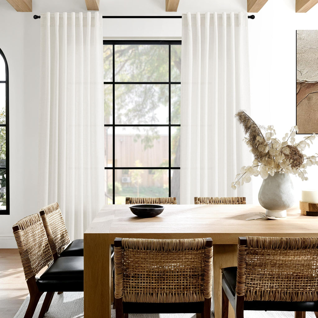 Nanspring Neutral Linen Curtains 80 Inch Length for Living Room Light Filtering Semi Sheer Curtain Coastal Modern Farmhouse Decor Drapes for Bedroom Back Tab and Rod Pocket 52x80, 2 Panels