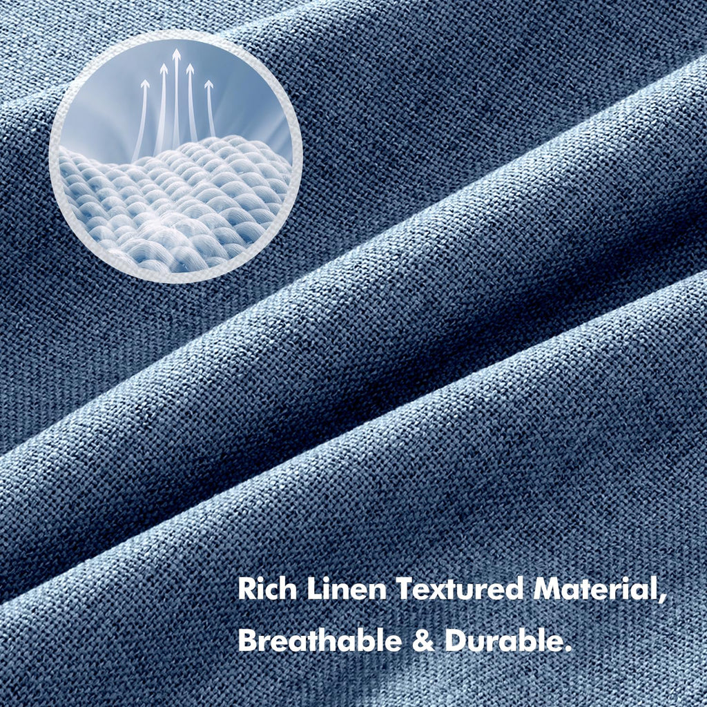 MIULEE 100% Blackout Linen Curtains for Bedroom 42 x 63 Inch Blue 2 Panels