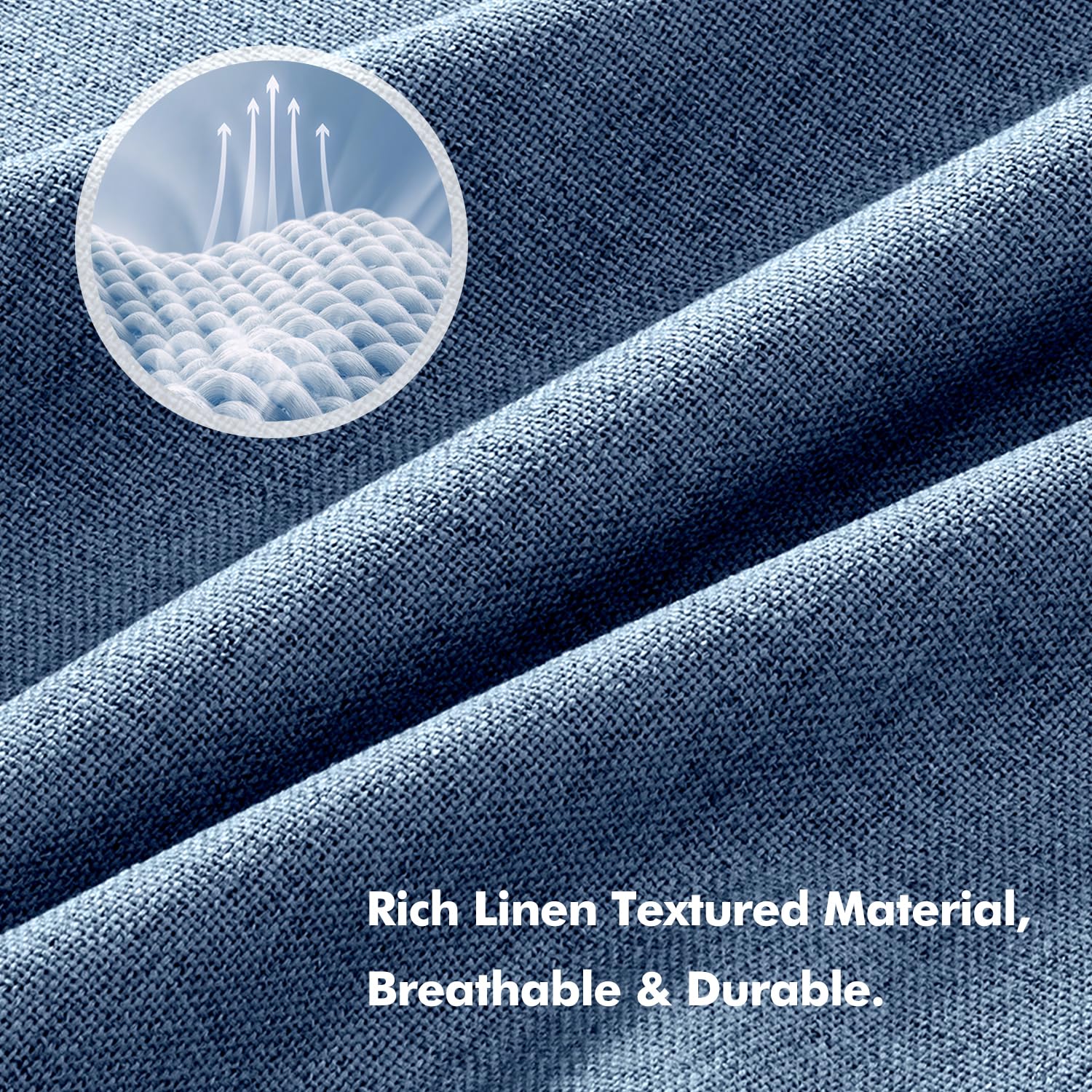 MIULEE 100% Blackout Linen Curtains for Bedroom 42 x 63 Inch Blue 2 Panels