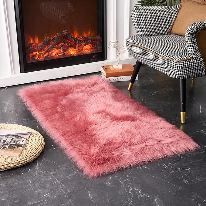EasyJoy Ultra Soft Fluffy Shaggy Area Rug, 2 x 4 ft Rectangle, Blush Pink
