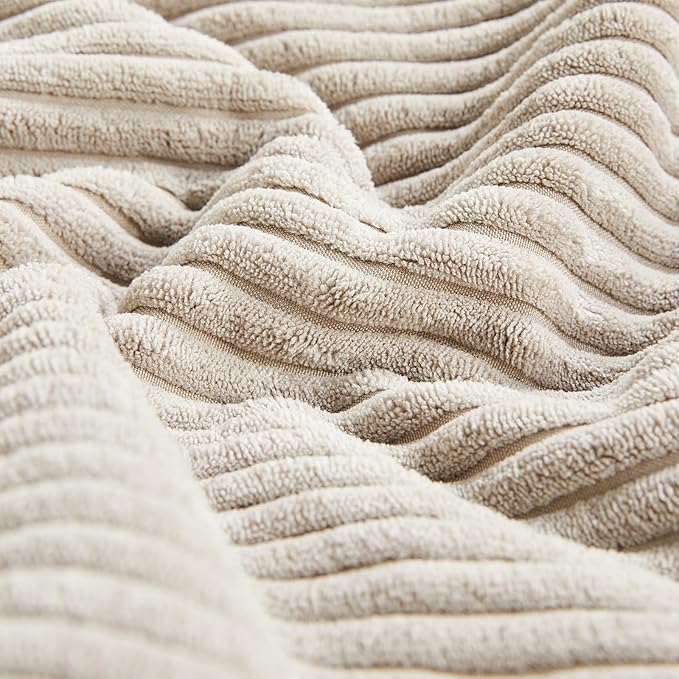 Fancy Homi 2 Packs Neutral Taupe Lumbar Decorative Throw Pillow Covers 16x32 Inch for Living Room Couch Bed Sofa, Farmhouse Home Decor, Soft Striped Corduroy Rectangle Accent Cushion Case 40x80 cm