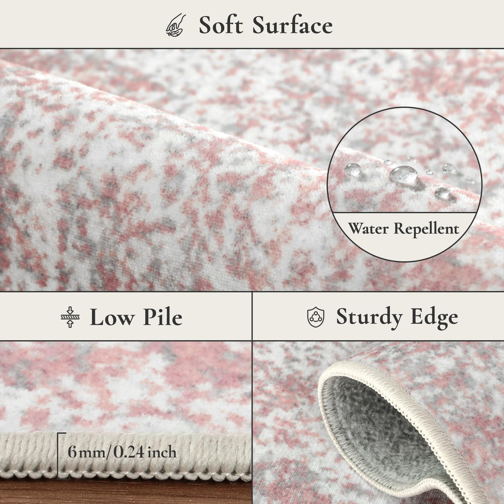 BEIMO Area Rugs 9x12 for Living Room, Pink Grey Washable Abstract Non Slip