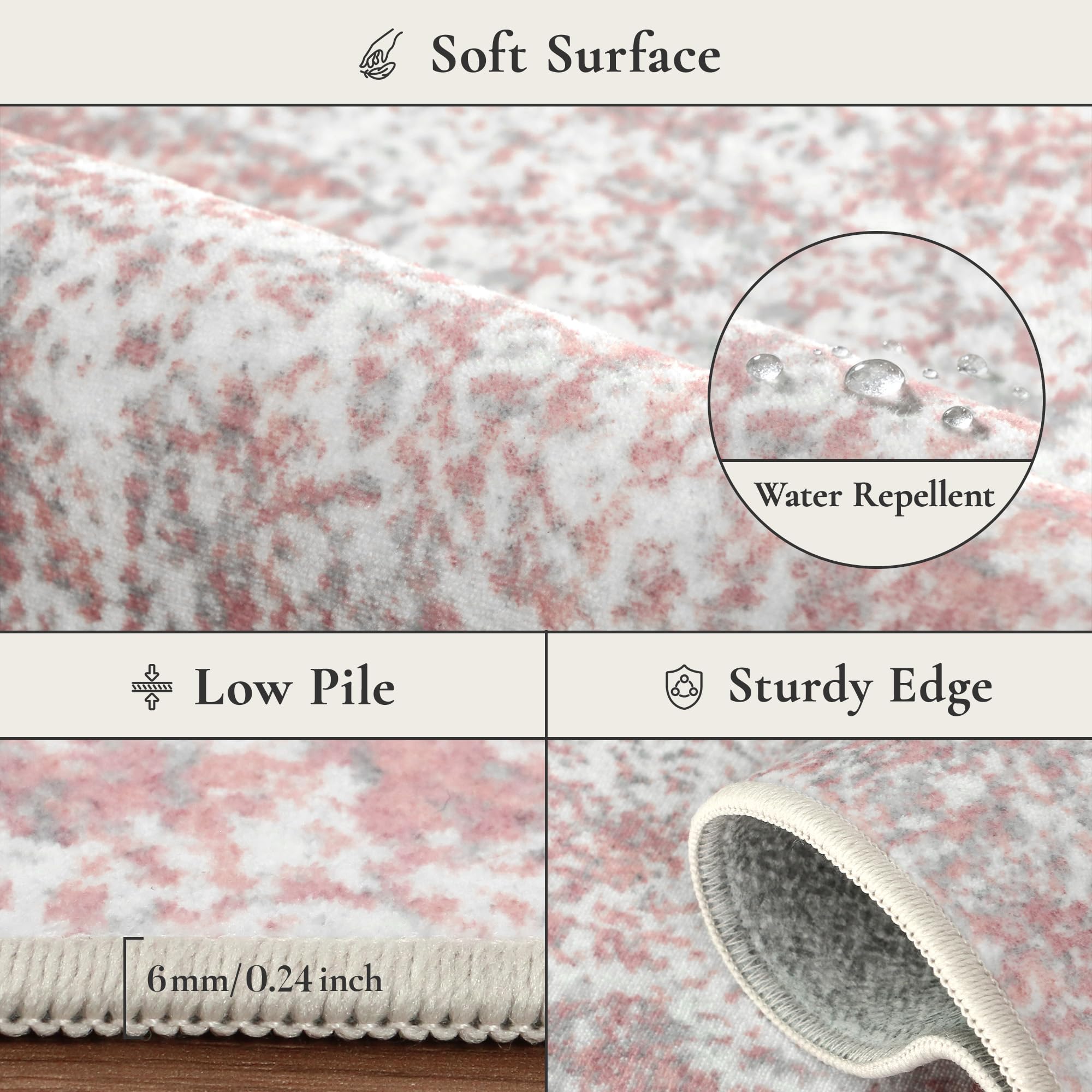 BEIMO Area Rugs 9x12 for Living Room, Pink Grey Washable Abstract Non Slip