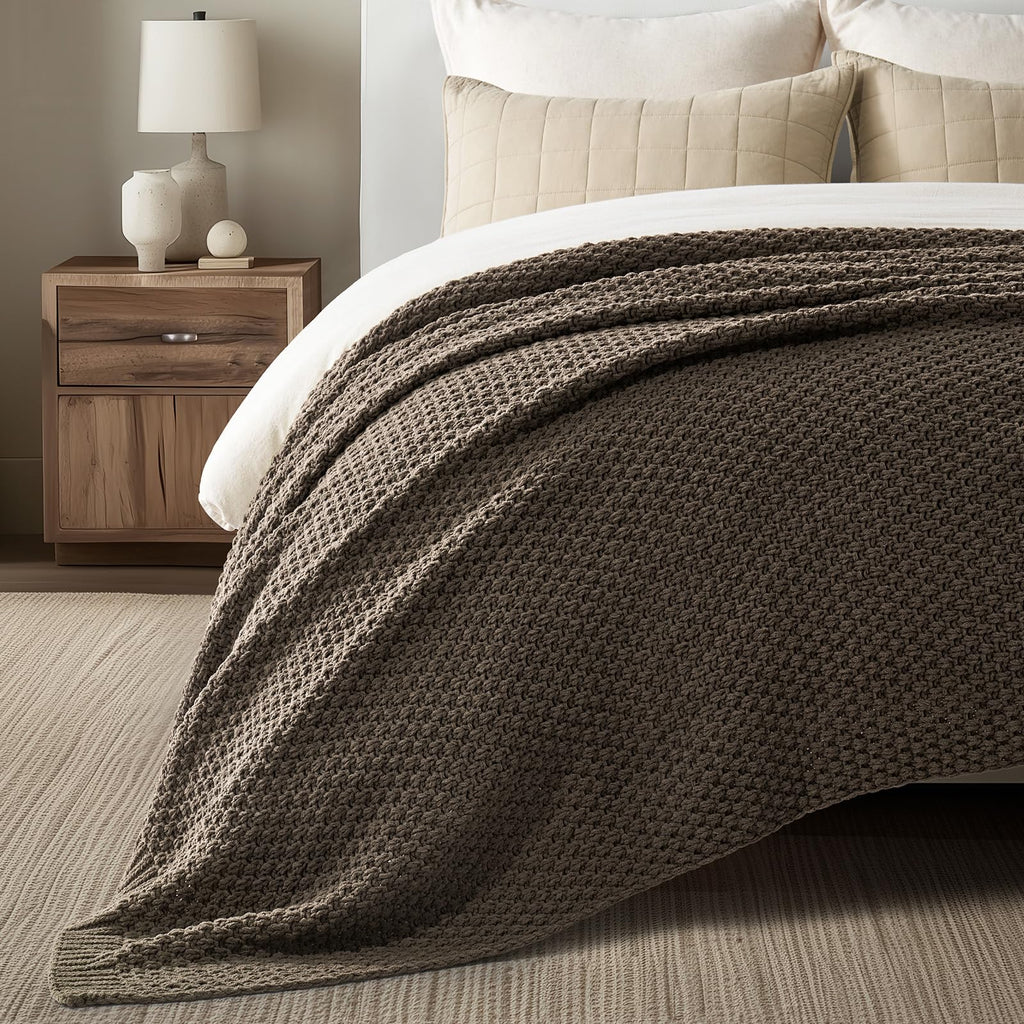 EVERGRACEHOME Chunky Chenille Knit Throw Blanket, 90 x 90, Mocha Brown