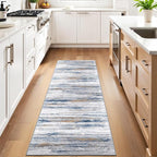 3x9 Washable Runner Rug for Family: Easy-to-Clean Runners for Hallway Entryway Kitchen Bedroom - Stain and Water Resistant Rugs with Non-Slip Backing - Soft Low-Pile Carpet Navy Grey
