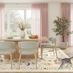 Cat 9x12 Area Rugs for Living Room, Machine Washable Animal Floral Vintage Rug Non-Slip Low Pile Soft Throw Large Rugs for Bedroom Dining Room Kitchen Nursery Playroom (9 x 12,Beige)