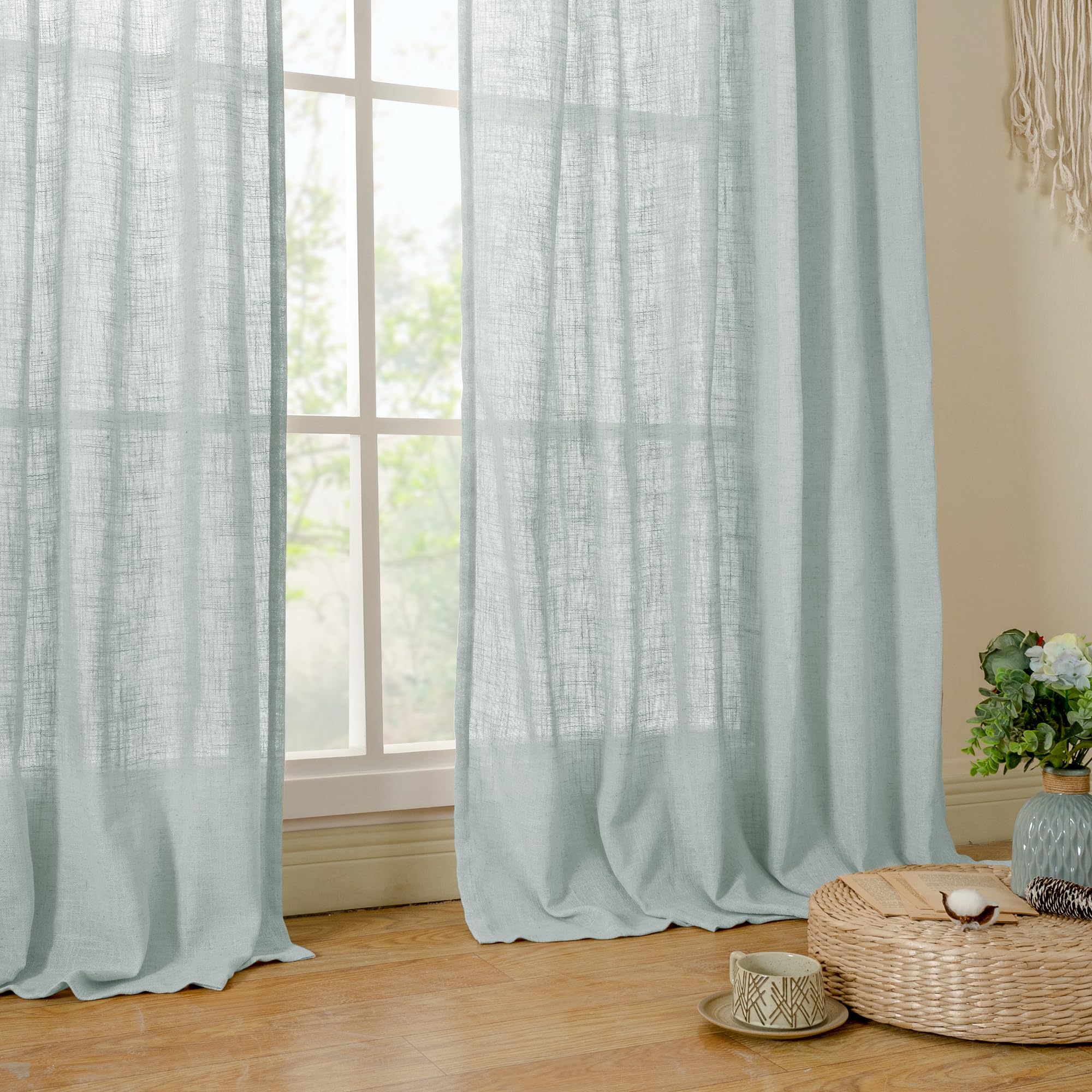 LAMIT Extra Wide Linen Curtains for Bedroom Living Room 60 x 84 Inch