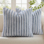 decorUhome Cozy Faux Fur Throw Pillow Covers 22x22 Set of 2 Decorative Soft Plush Striped Modern Farmhouse Boho Couch Euro Sham Pillow Cases with Velvet Back for Sofa Bed Living Roomr, Grey White