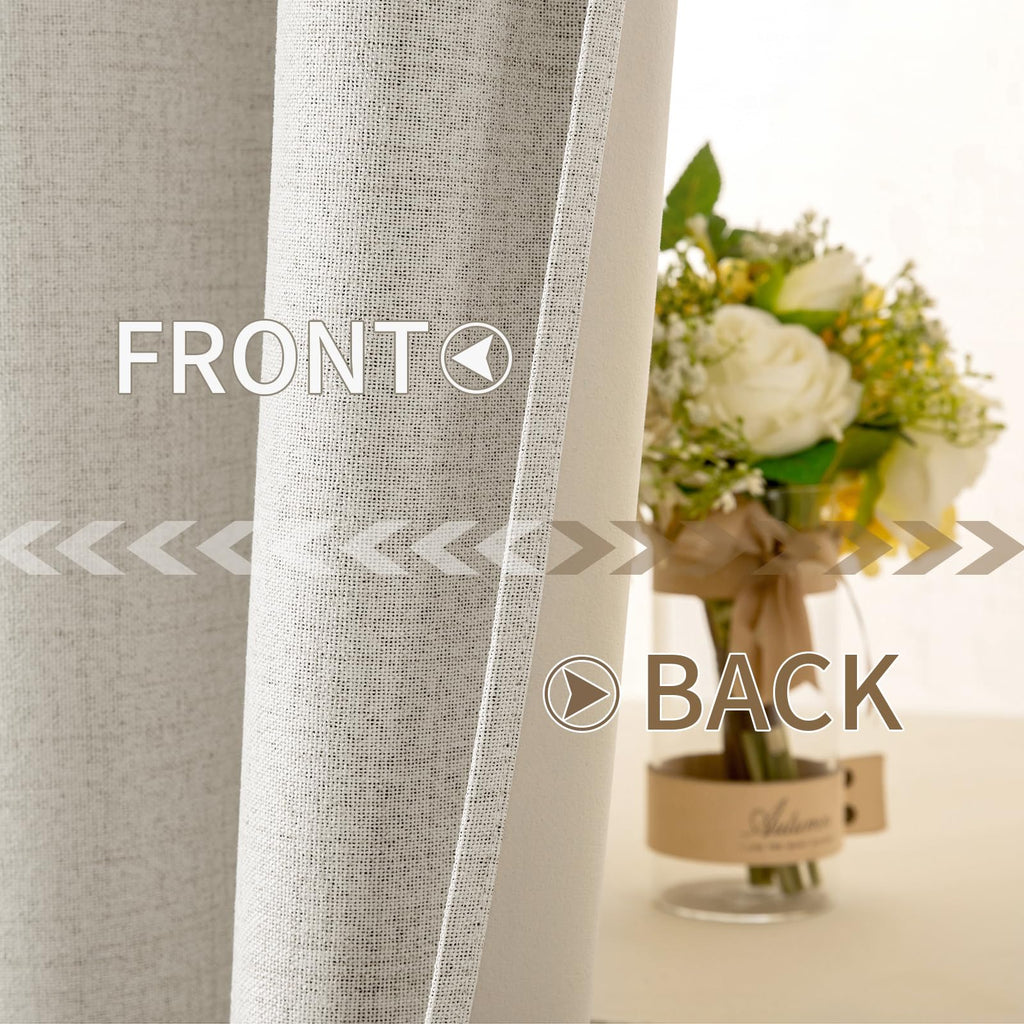 MIULEE 100% Blackout Linen Curtains for Bedroom 52x84 Inches Linen Beige