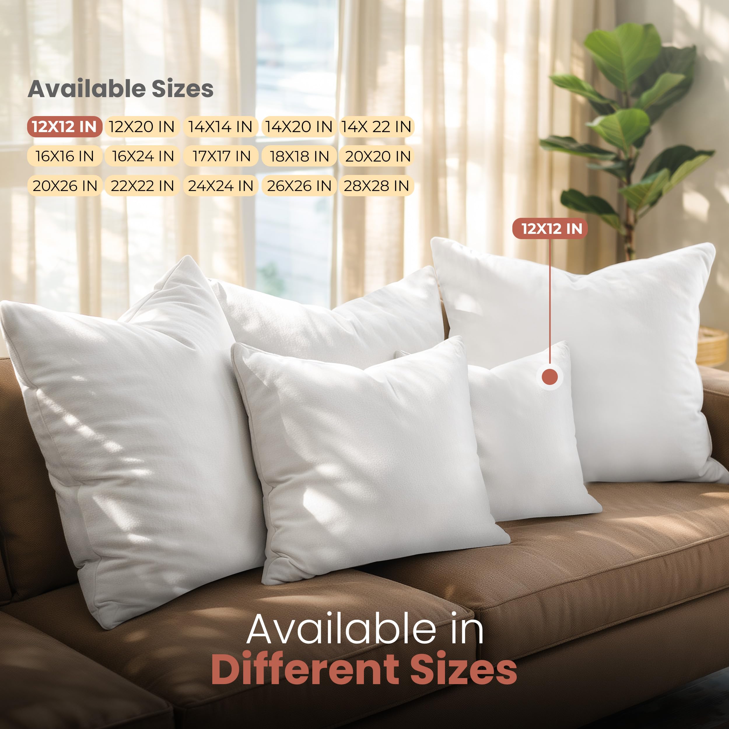Utopia Bedding 12x12 Pillow Inserts, White Throw Pillows for Couch, 2 Pack