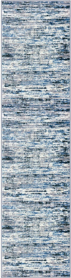 Lansny Modern Abstract Runner Rug 3x10, Grey Blue White Washable Kitchen Runner Non-Slip Soft Hallway Rug Runner Thin Print Faux Wool Carpet for Entryway Bedroom Laundry Room Indoor Home Office Decor