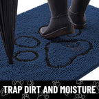 Smiry Dog Door Mat for Muddy Paws, Absorbent Dirt Trapper Non Slip Quick Dry Washable Chenille Mat for Mud Dogs, Entry Rug for Indoor and Outdoor (36x24 Inches, Dark Blue and Black)