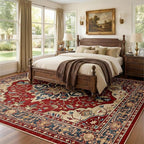 RELEANY Area Rugs 8'x10' Washable Non-Slip, Floral Vintage Distress Print Pattern Medallion Carpet for Living Room Bedroom Dining Room, Red Blue