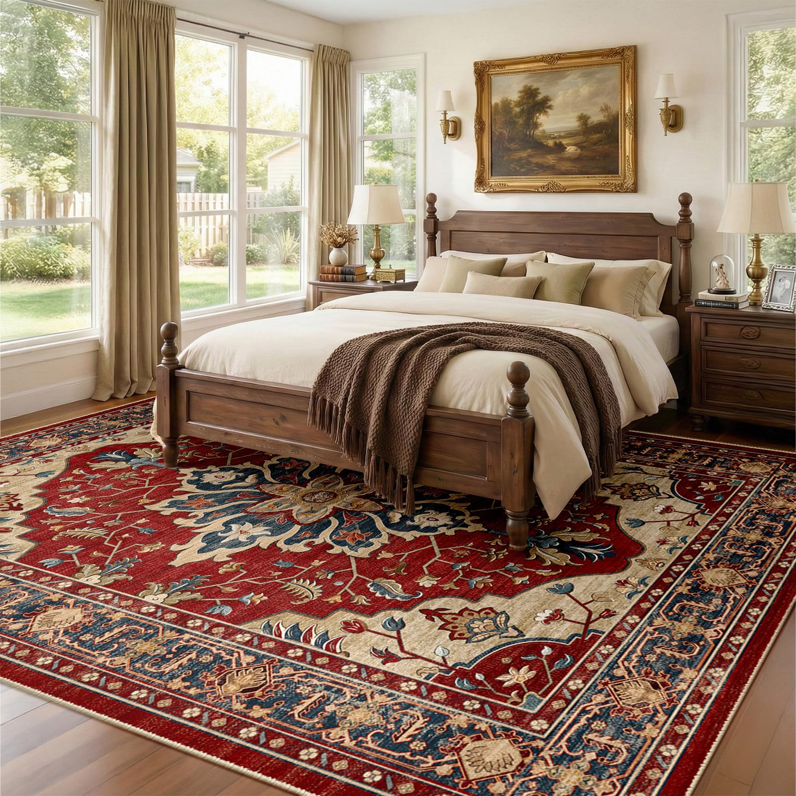 RELEANY Washable Area Rug, 8'x10', Red/Blue