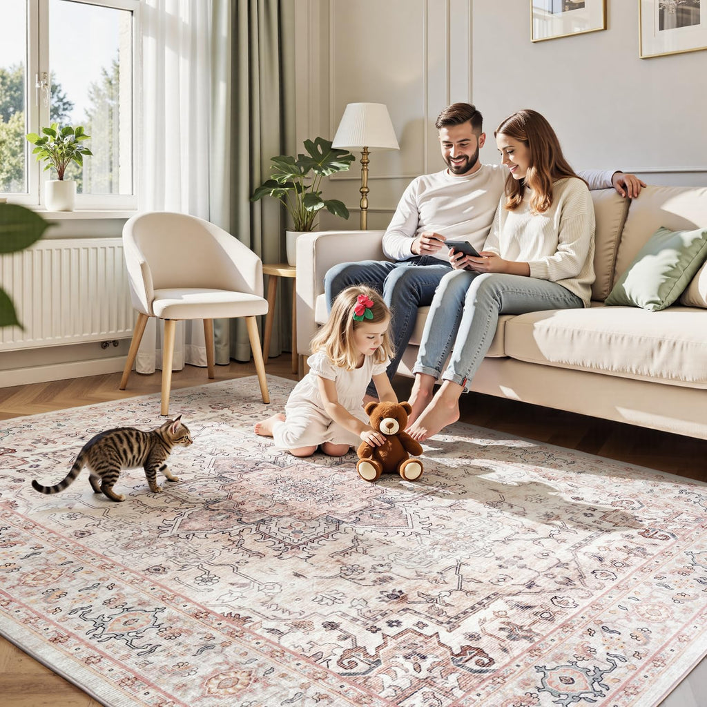 Lofus 5x7 Pink Area Rugs for Bedroom Living Room, Vintage Boho Carpet