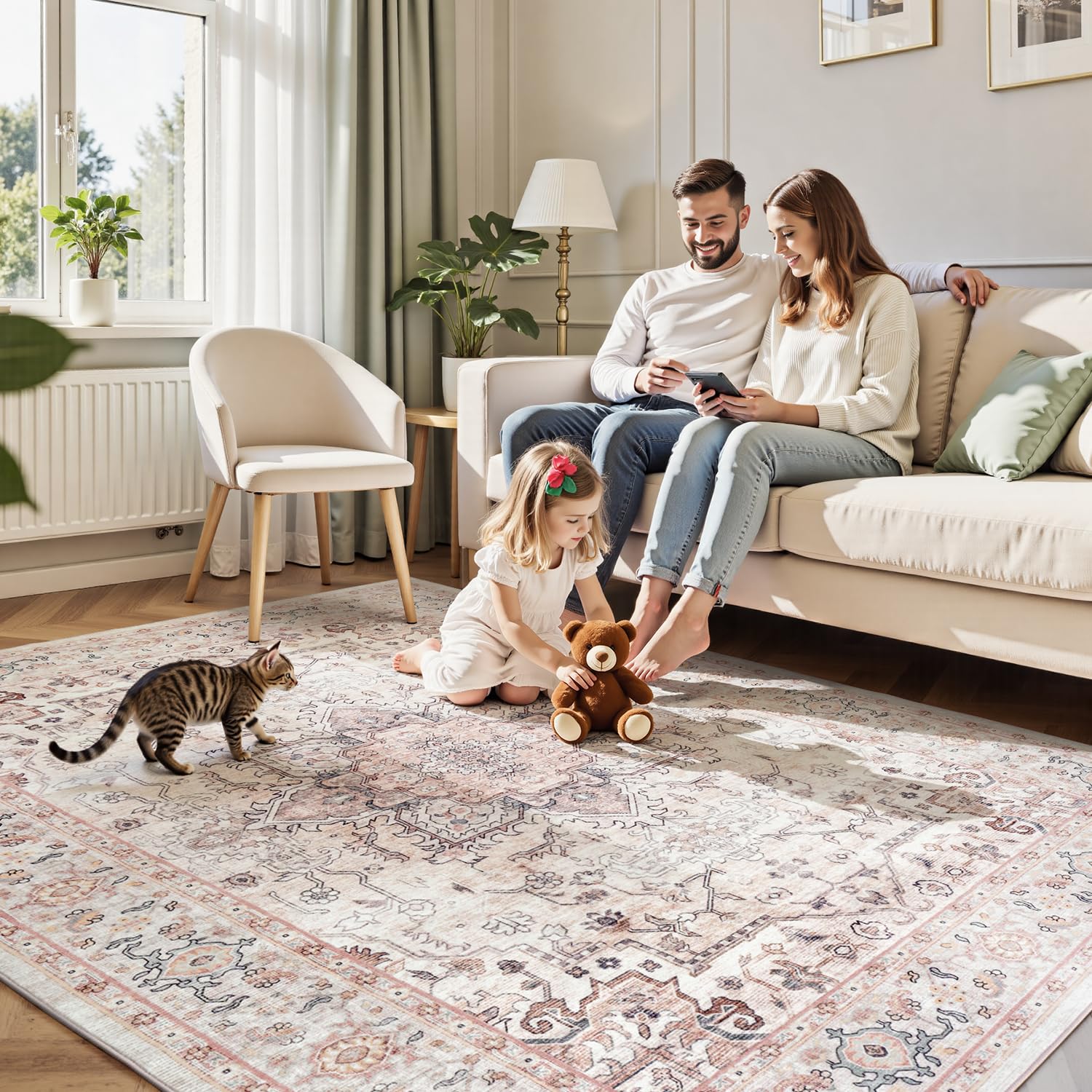 Lofus 5x7 Pink Area Rugs for Bedroom Living Room, Vintage Boho Carpet