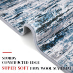 Lansny Modern Abstract Runner Rug 2.6x12, Grey Blue White Washable Long Kitchen Runner Non-Slip Soft Hallway Rug Runner Thin Print Faux Wool Carpet for Entryway Bedroom Laundry Room Indoor Home Decor