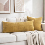 Fancy Homi 2 Packs Mustard Yellow Decorative Throw Pillow Covers 20x20 Inch for Living Room Couch Bed Sofa, Farmhouse Boho Home Decor, Soft Corss Corduroy Patchwork Accent Square Cushion Case 50x50 cm