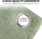 Yakamok Light Sage Green Linen Curtains 100% Blackout 96 Inches Long,Room Darkening Textured Curtains for Living Room Thermal Grommet Bedroom Curtains 2 Panels with White Liner