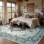 RELEANY Washable Area Rug, 8'x10', Teal Green/White/Navy