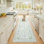RELEANY Area Rugs 2'x8' Runner Rug Non Slip Washable for Kitchen Hallway Bedroom Beside Laundry Room Bathroom Rug, Floor Carpet, Green White Blue