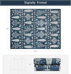 Washable Rugs 8x10 Area Rugs for Living Room,Bedroom,Dining Room- Large Ultra Soft Faux Wool Retro Carpet,Non Slip&Non-Shedding Low Pile Vintage Print Rug for Home Office Dorm Playroom-Blue