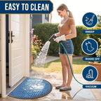 Smiry Half Circle Front Door Mat Outside Entrance, Heavy Duty Sturdy Natural Rubber Doormat, Trap Dirt and Moisture, Low Profile Mats for Indoor Outdoor Entry, Irregular Triangle (47x32, Blue)