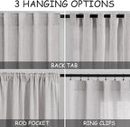 Grey Linen Curtains 102 Inches Long for Living Room 2 Panel Set Back Tab Rod Pocket Semi Sheer Curtains Light Filtering Burlap Extra Long Drapes Neutral Farmhouse Decor for High Window 40x102