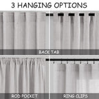 Nanspring Grey Linen Curtains 120 Inch Extra Long for Living Room Back Tab Light Filtering Semi Sheer Drapes Modern Farmhouse Coastal Decor Cotton Textured Curtain for Floor to Ceiling Window 10 FT