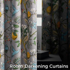 Topfinel Kitchen Curtains 45 Inch Length Gray Vintage Blackout Curtains for Cafe Kitchen, Short Grommet Luxury Whimsical Floral Hummingbird Patterned 45 Inches Long for Living Room Bedroom
