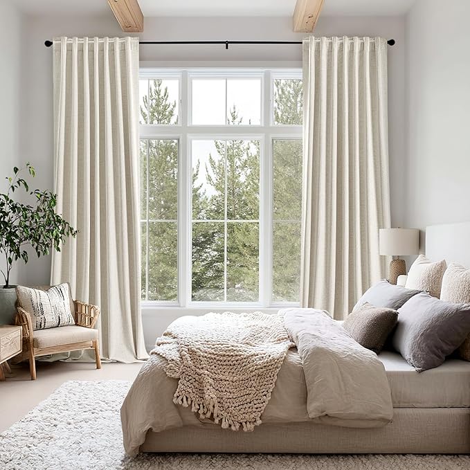 MIULEE 100% Blackout Linen Curtains 42 x 90 Inch Linen Beige 2 Panels